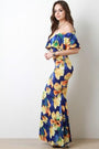 Flutter Bardot Floral Fitted Maxi Dress