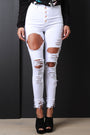 High Waisted Button Fly Distressed Skinny Jeans