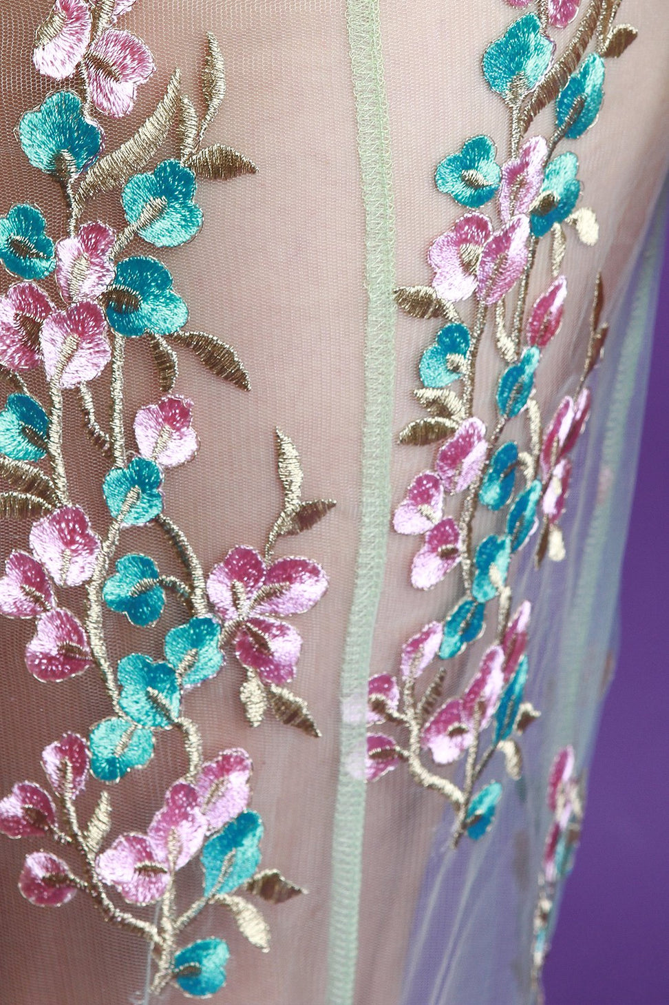 Sheer Mesh Floral Embroidery Maxi Dress