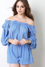 Striped Balloon Statement Sleeve Two Piece Matching Set
