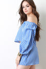 Striped Balloon Statement Sleeve Two Piece Matching Set