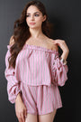 Striped Balloon Statement Sleeve Two Piece Matching Set