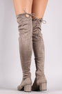 Qupid Suede Drawstring Tie Block Heeled Over-The-Knee Boots