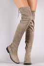 Qupid Suede Back Lace-Up Over-The-Knee Riding Boots
