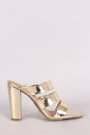 Bamboo Metallic Triple Straps Open Toe Chunky Mule Heel