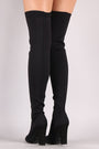 Bamboo Knit Pointy Toe Chunky Heeled Over-The-Knee Boots