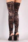 Bamboo Leopard Velvet Peep Toe Chunky Heeled Over-The-Knee Boots