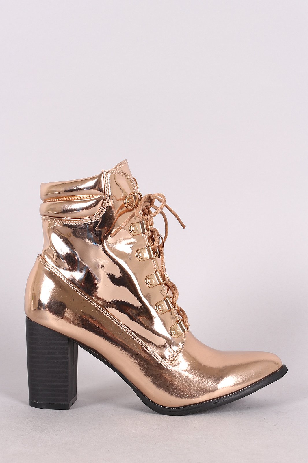 Patent Chunky Heeled Combat Lace-Up Ankle Boots