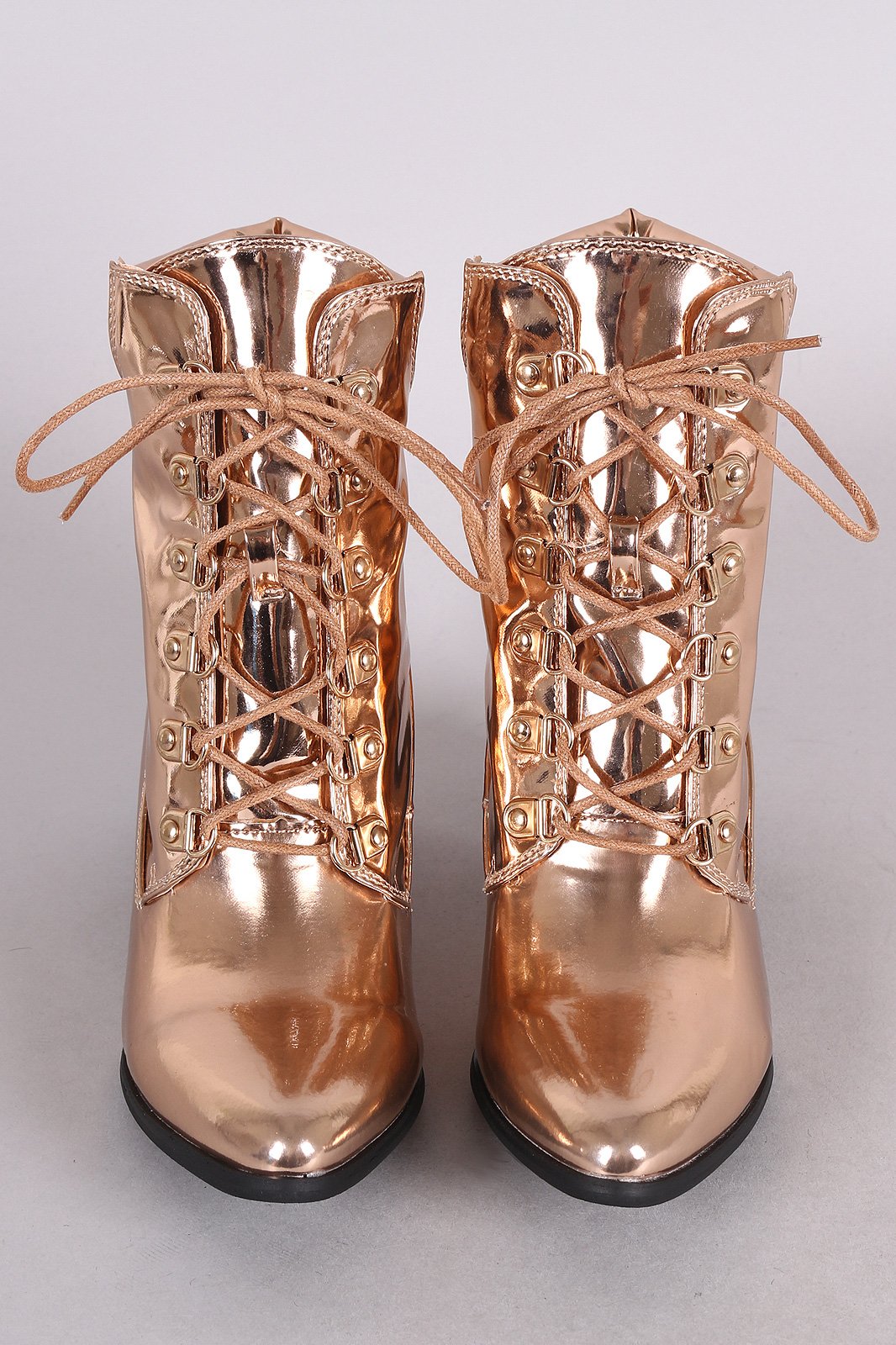 Patent Chunky Heeled Combat Lace-Up Ankle Boots