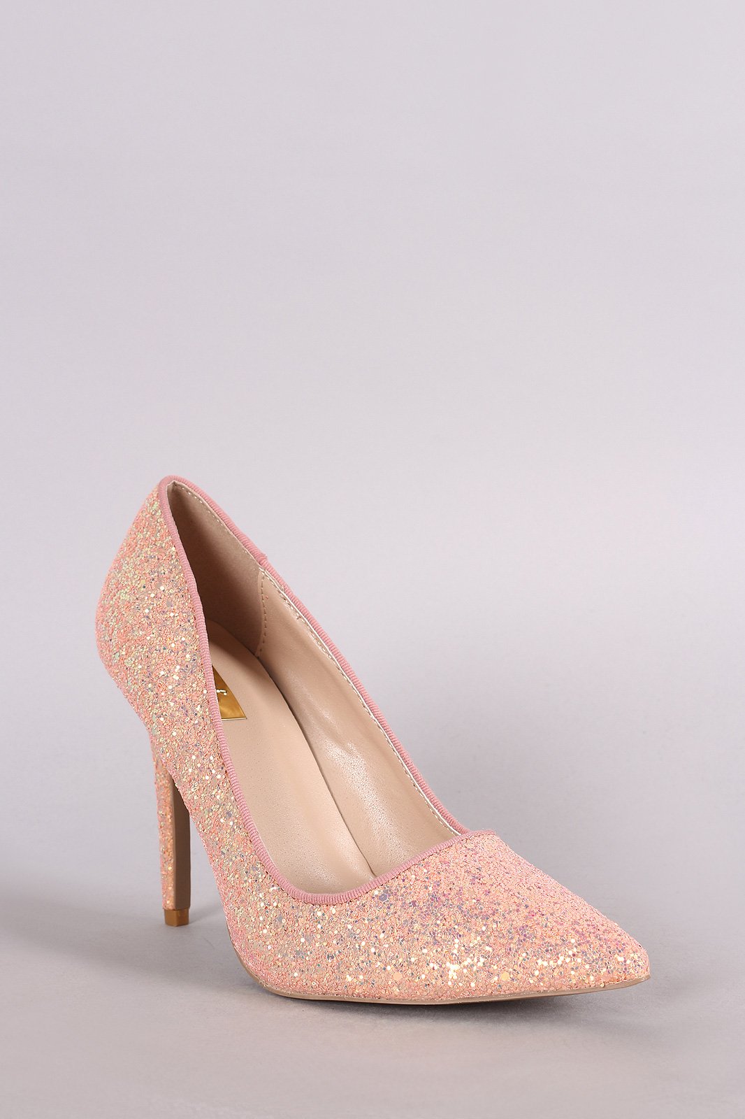 Qupid Encrusted Iridescent Glitter Pointy Toe Stiletto Pump