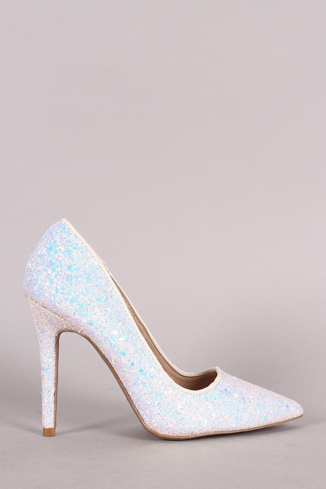 Qupid Encrusted Iridescent Glitter Pointy Toe Stiletto Pump