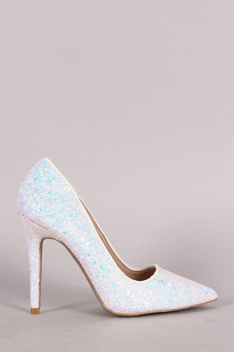Qupid Encrusted Iridescent Glitter Pointy Toe Stiletto Pump