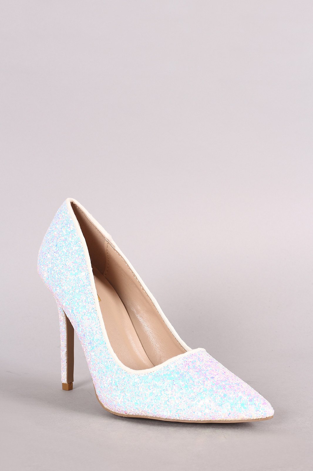 Qupid Encrusted Iridescent Glitter Pointy Toe Stiletto Pump