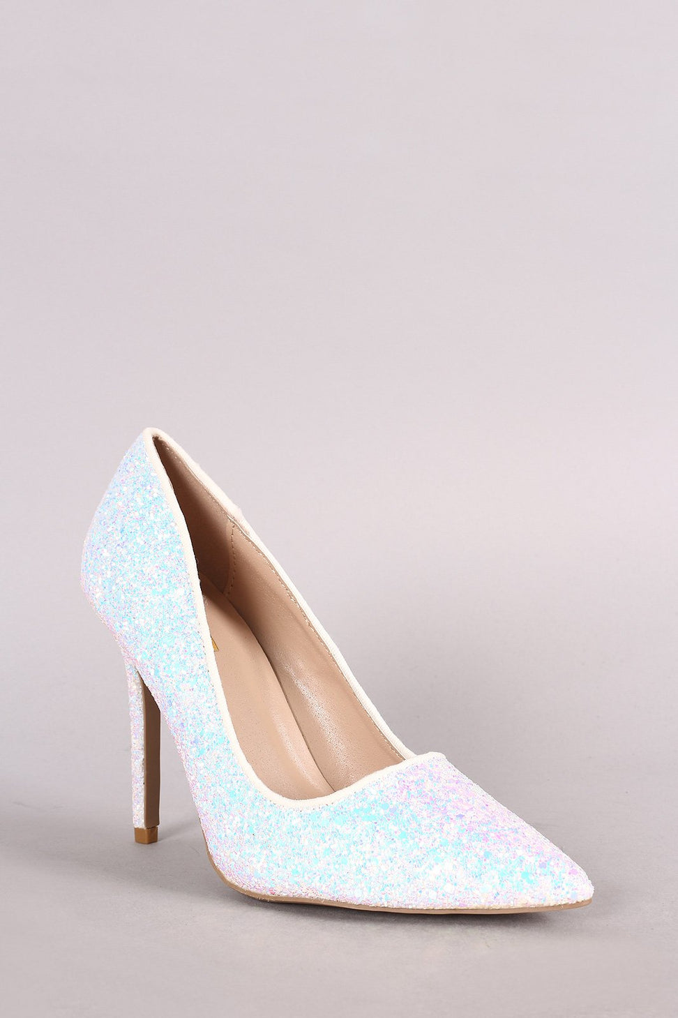 Qupid Encrusted Iridescent Glitter Pointy Toe Stiletto Pump