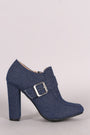 Buckle Accent Denim Chunky Heeled Booties