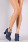 Buckle Accent Denim Chunky Heeled Booties