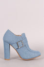 Buckle Accent Denim Chunky Heeled Booties