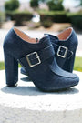 Buckle Accent Denim Chunky Heeled Booties