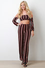 Stripe Print Off Shoulder Crop Top With Palazzo Pants Set