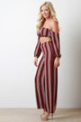 Stripe Print Off Shoulder Crop Top With Palazzo Pants Set