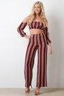 Stripe Print Off Shoulder Crop Top With Palazzo Pants Set