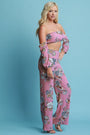 Floral Print Off Shoulder Crop Top With Palazzo Pants Set