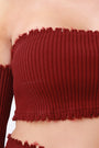 Rib Knit Long Sleeves Off Shoulder Crop Top