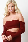 Rib Knit Long Sleeves Off Shoulder Crop Top