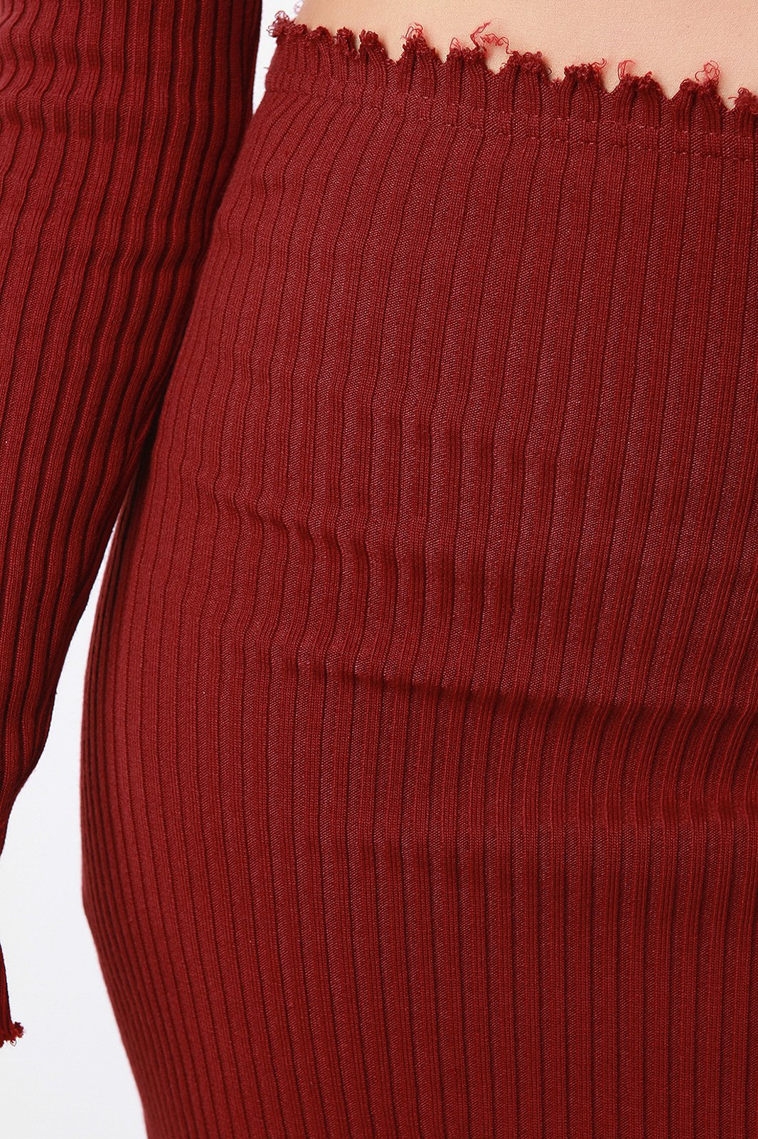 Rib Knit Raw-Edge Pencil Skirt