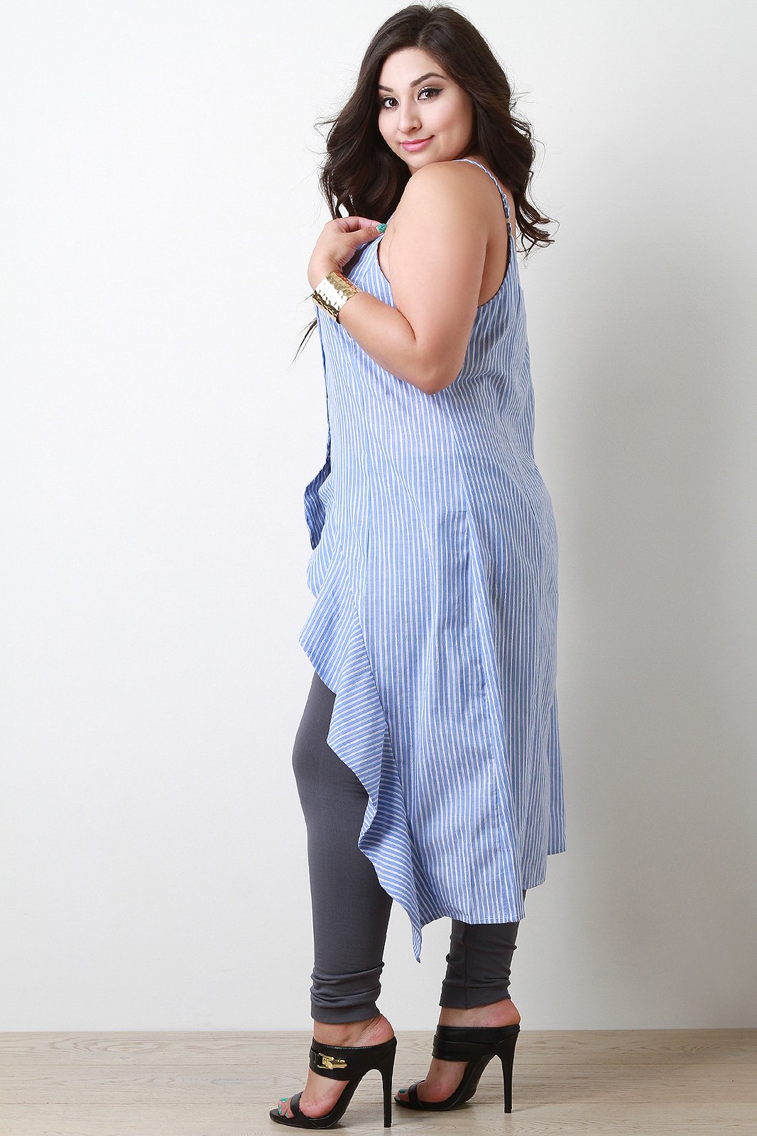 Stripe High Low Ruffle Hem Cami Top