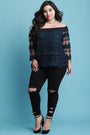 Crochet Lace Off-The-Shoulder Long Sleeves Scallop Top