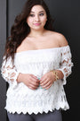 Crochet Lace Off-The-Shoulder Long Sleeves Scallop Top