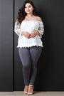 Crochet Lace Off-The-Shoulder Long Sleeves Scallop Top