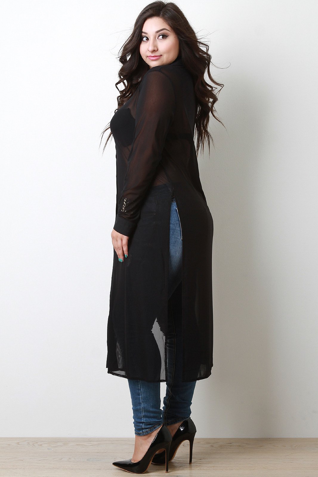 Semi-Sheer Button-Up Maxi Top