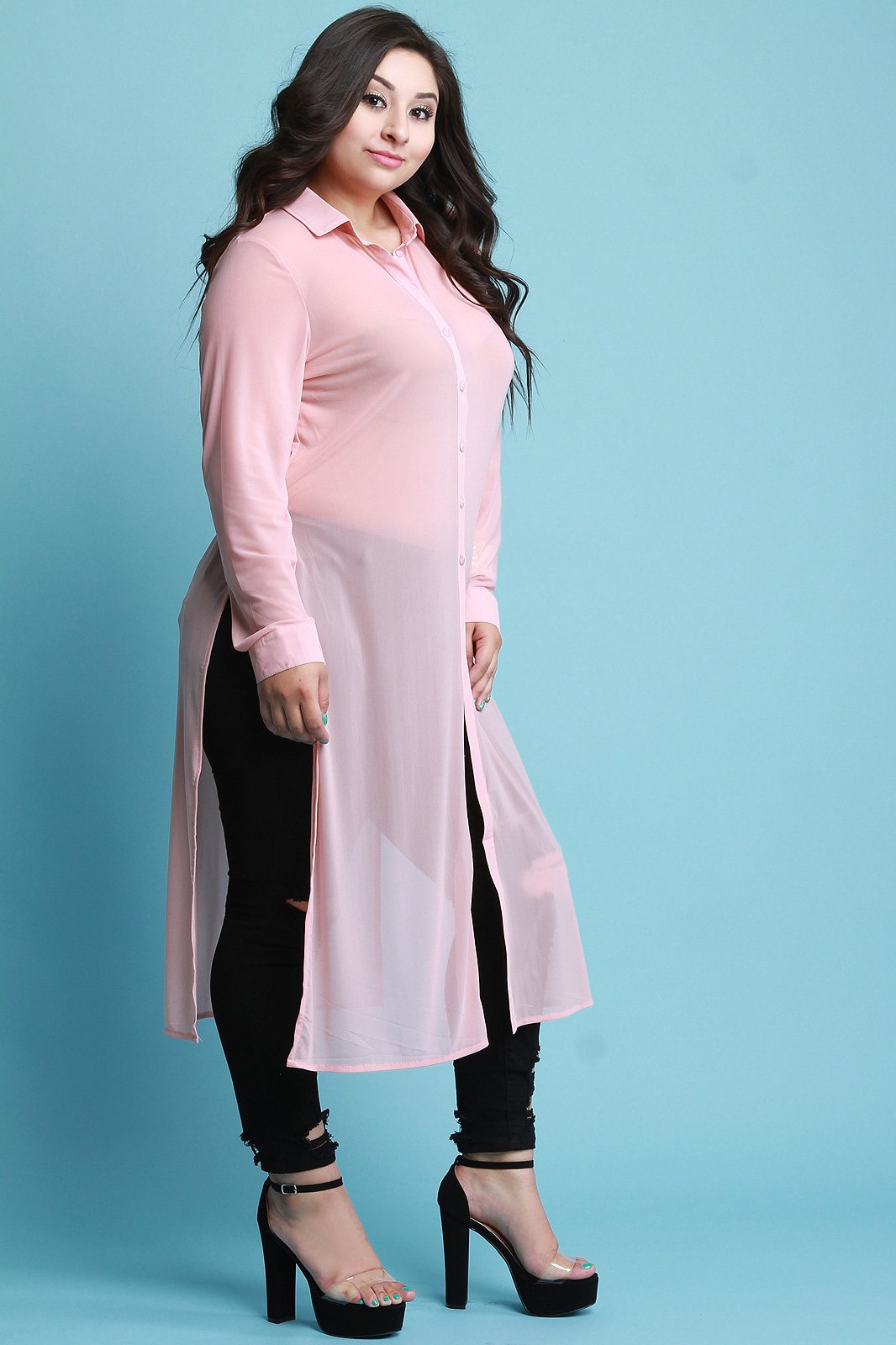 Semi-Sheer Button-Up Maxi Top