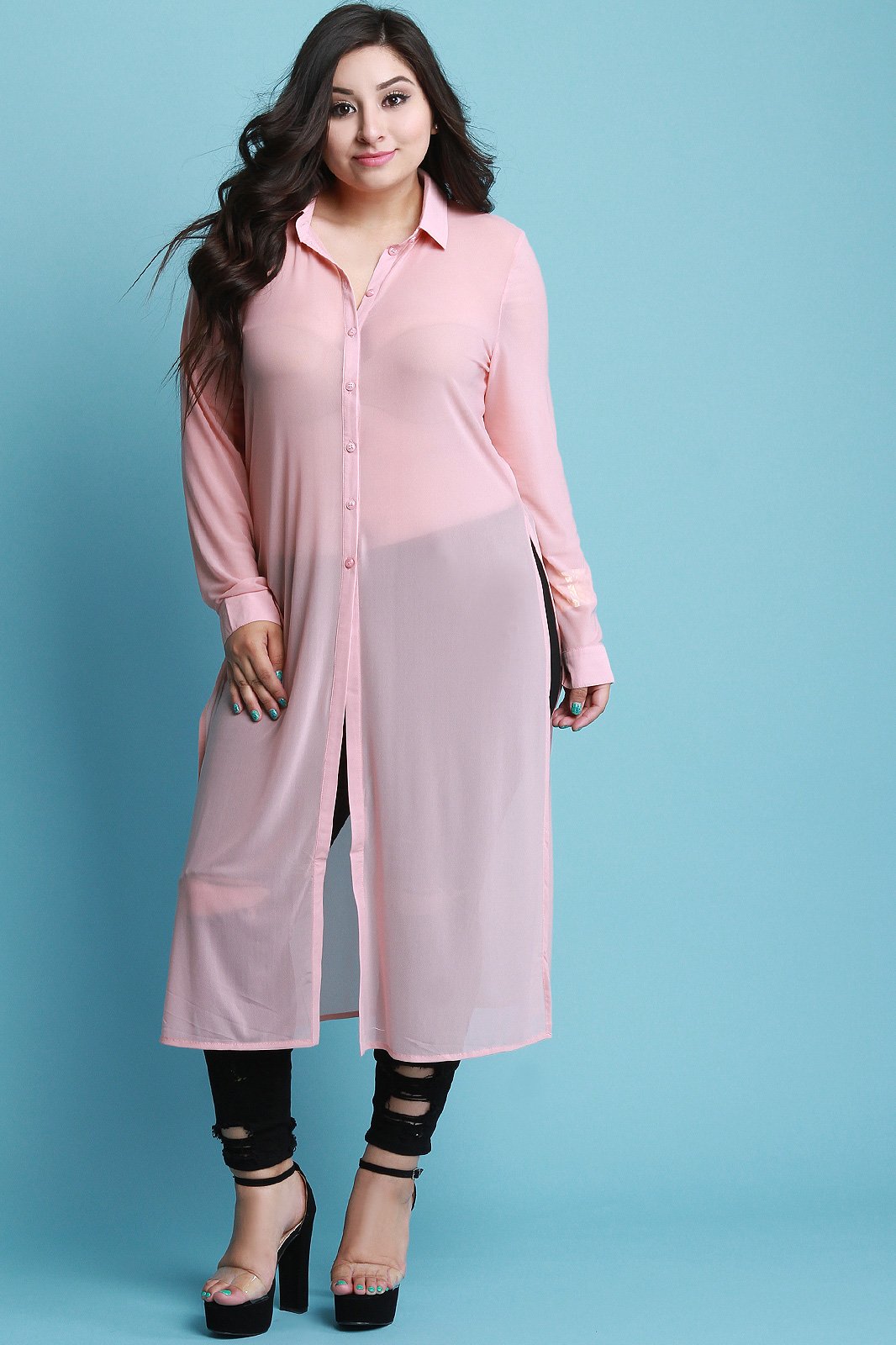 Semi-Sheer Button-Up Maxi Top