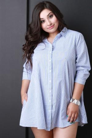 Vertical Pinstripe Button Up Shirt Dress