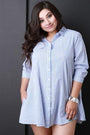 Vertical Pinstripe Button Up Shirt Dress