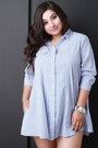 Vertical Pinstripe Button Up Shirt Dress