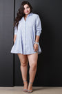 Vertical Pinstripe Button Up Shirt Dress