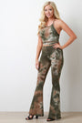 Tie Dye Jersey Knit Halter Top With High Rise Flared Pants Set