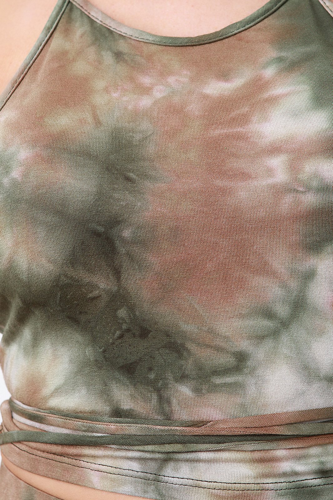 Tie Dye Jersey Knit Halter Top With High Rise Flared Pants Set