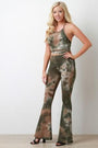 Tie Dye Jersey Knit Halter Top With High Rise Flared Pants Set