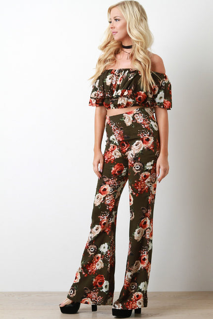 Flutter Bardot Flare Floral Two Piece Set