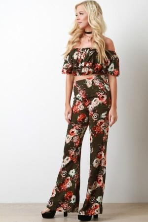 Flutter Bardot Flare Floral Two Piece Set