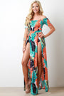 Feather And Palm M-Slit Maxi Dress - NoveltyOne