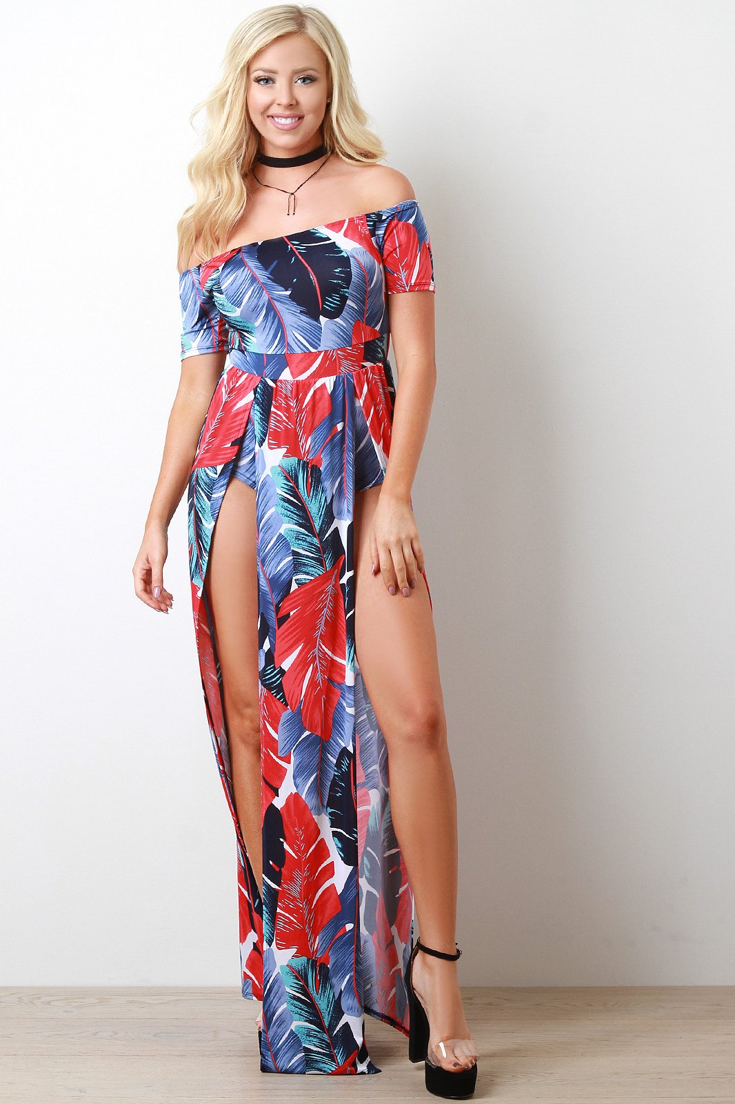Feather And Palm M-Slit Maxi Dress - NoveltyOne