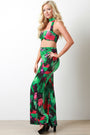 Printed Mock Neck Bustier Palazzo Two Piece Set