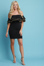 Ruffle Tiered Bardot Metallic Trim Mini Dress