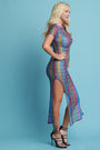 Metallic Loose Knit Double Slit Cover Up Maxi Dress